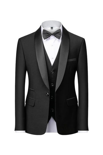 Men's Black Shawl Lapel One Button Formal Suits